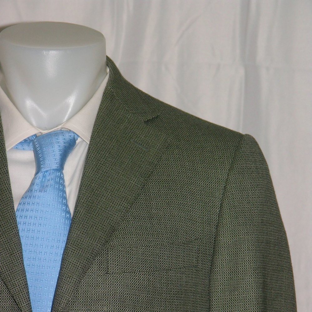 Ermenegildo Zegna Su Misura Trofeo Green Geometric Three Button Sport Coat 38S